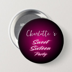 Elegant neon Pink Black retro Sweet 16th Birthday Button