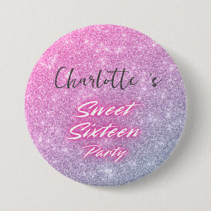 Elegant neon Pink Black retro Sweet 16th Birthday Button
