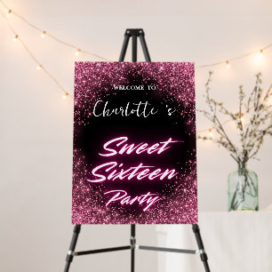 Elegant neon Pink Black retro Sweet 16th Birthday Foam Board