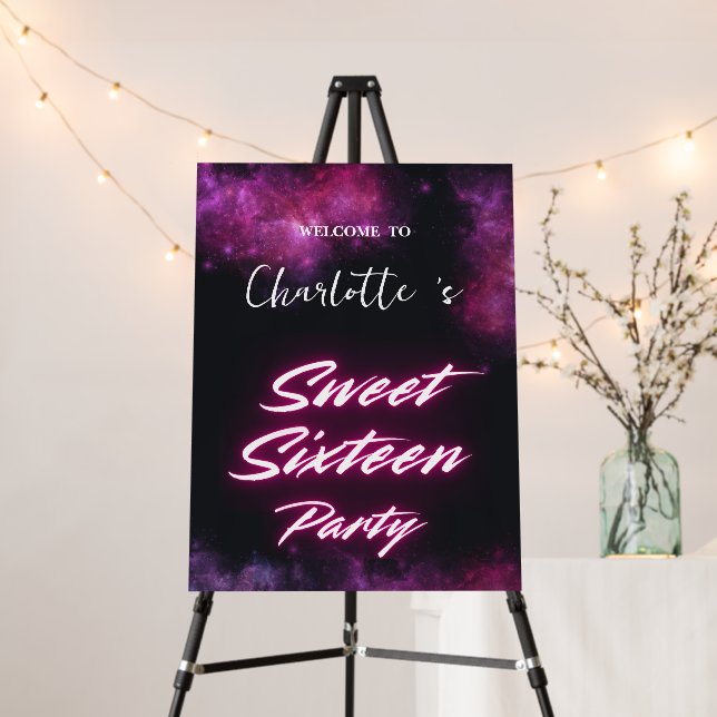 Elegant neon Pink Black retro Sweet 16th Birthday  Foam Board (In Situ (Stand))