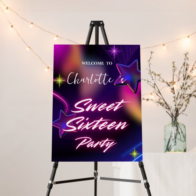 Elegant neon Pink Black retro Sweet 16th Birthday  Foam Board (In Situ (Stand))