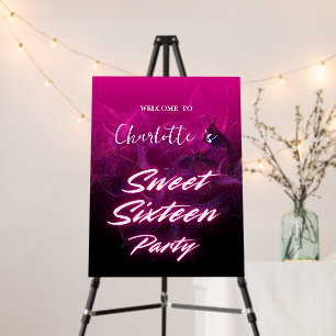 Elegant neon Pink Black retro Sweet 16th Birthday Foam Board