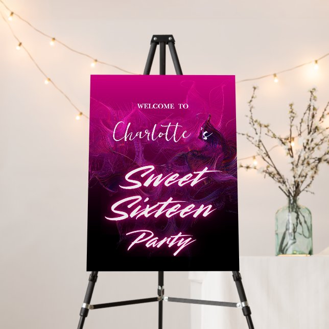 Elegant neon Pink Black retro Sweet 16th Birthday  Foam Board (In Situ (Stand))