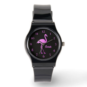 Elegant neon pink flamingo watch for women