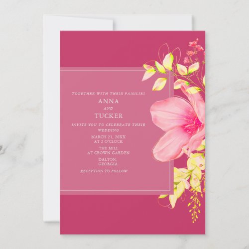 Elegant Neon Pink Floral Wedding Invitation