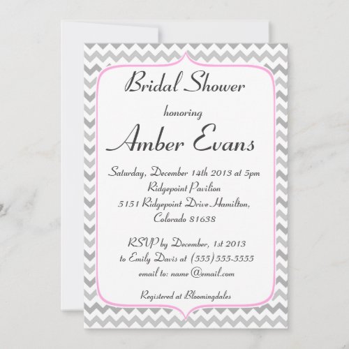 Elegant Neon Pink &amp; Gray Chevron Bridal Shower Cards