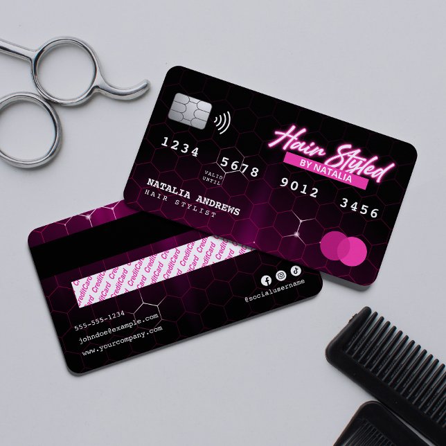 Elegant Neon Pink Hair Stylist Credit Card Style (Creator Uploaded)