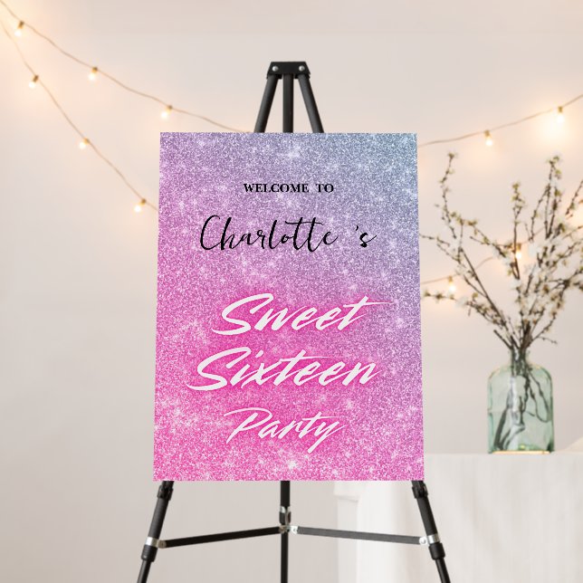 Elegant neon Pink Rainbow Sweet 16th Birthday part Foam Board (In Situ (Stand))
