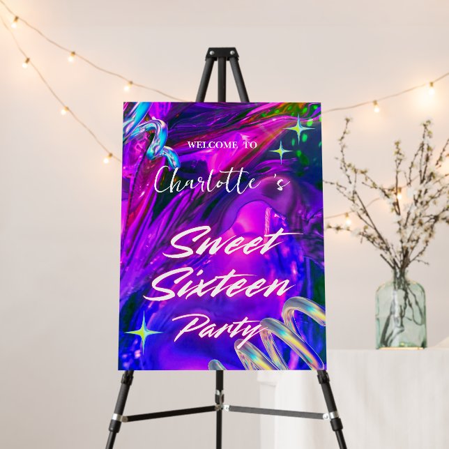 Elegant neon Pink Rainbow Sweet 16th Birthday part Foam Board (In Situ (Stand))