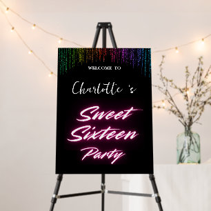 Elegant neon Pink Rainbow Sweet 16th Birthday part Foam Board