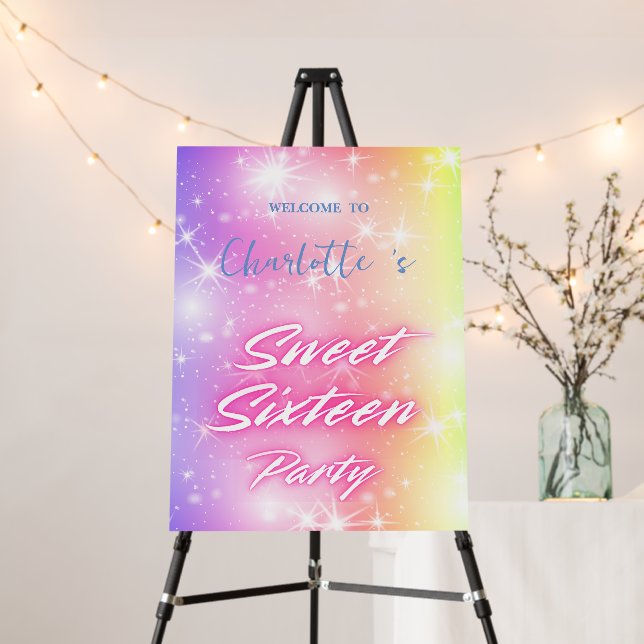 Elegant neon Pink Rainbow Sweet 16th Birthday part Foam Board (In Situ (Stand))