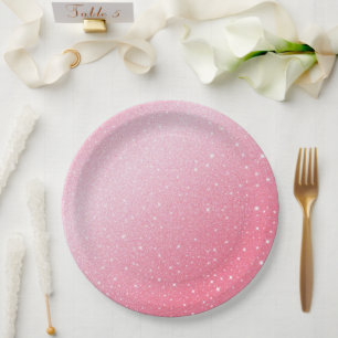 Elegant neon pink retro black Sweet 16th Birthday  Paper Plates