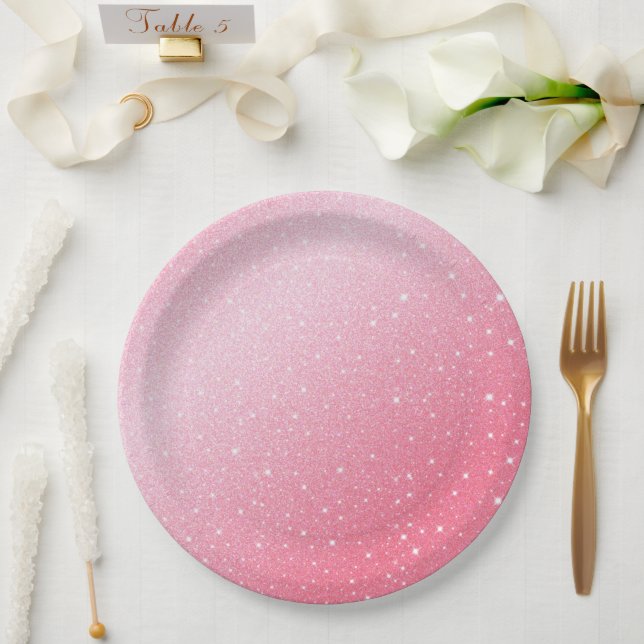Elegant neon pink retro black Sweet 16th Birthday  Paper Plates (Wedding)