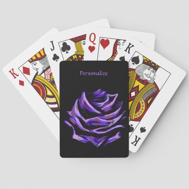 Elegant Neon Purple Rose Floral Personalized Poker Cards (Back)