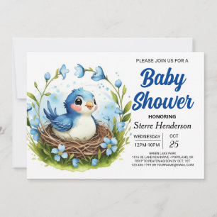 Elegant Nest Woodland Bird Boy Baby Shower Invitation
