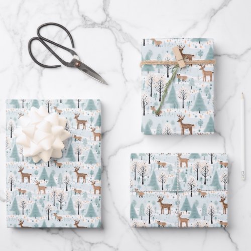 Elegant neural earthy tones winter woodland animal wrapping paper sheets