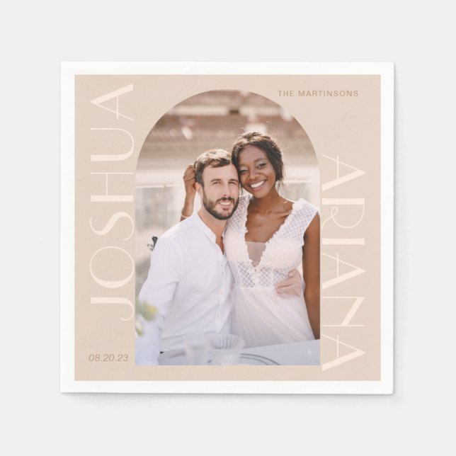 Elegant Neutral Arch Photo Wedding Napkins (Front)