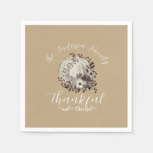 Elegant Neutral Autumn ‘Thankful And Cheerful’ Napkins