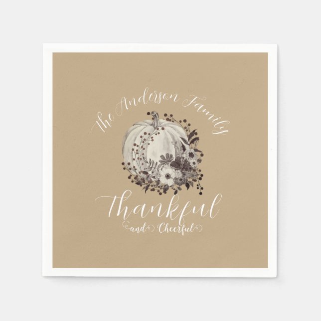 Elegant Neutral Autumn ‘Thankful And Cheerful’  Napkins (Front)