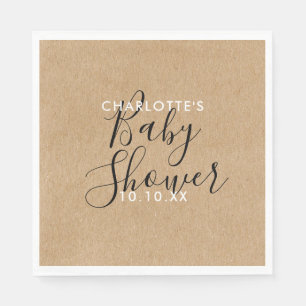 Elegant Neutral Baby Shower Rustic Script Napkins
