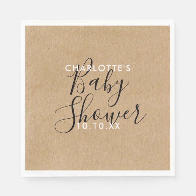 Elegant Neutral Baby Shower Rustic Script Napkins (Front)