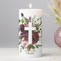 Elegant Neutral Baptism Pillar Candle
