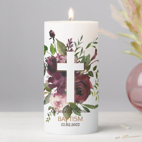 Elegant Neutral Baptism Pillar Candle