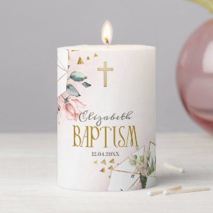Elegant Neutral Baptism Pillar Candle. Candle