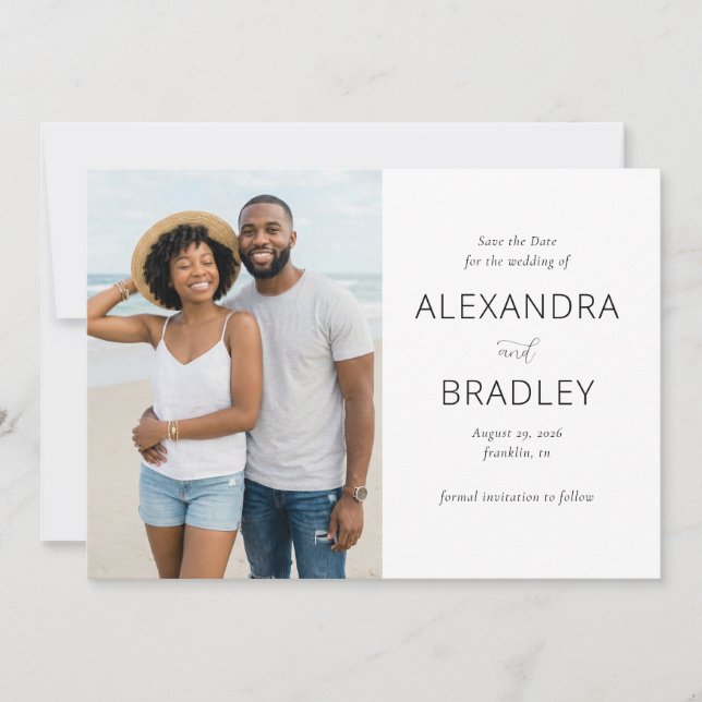 Elegant Neutral Beach Photo Save The Date (Front)