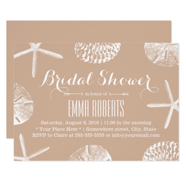 Elegant Neutral Beach Seashells Bridal Shower Invitation