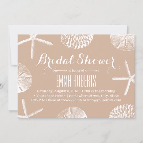 Classy Neutral Beach Theme Seashells Bridal Shower 5x7 Paper Invitation Card
