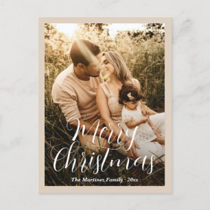 Elegant Neutral Beige Photo Modern Christmas Holiday Postcard