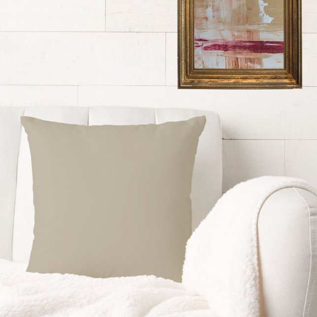 Elegant Neutral Beige Solid Color Plain Throw Pillow (This taupe beige throw pillow adds classic elegance to your space, whether traditional or modern.)