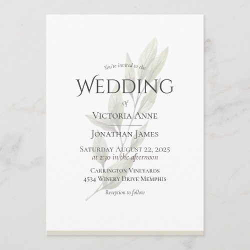 Elegant Neutral Beige Watercolor Greenery Wedding Invitation