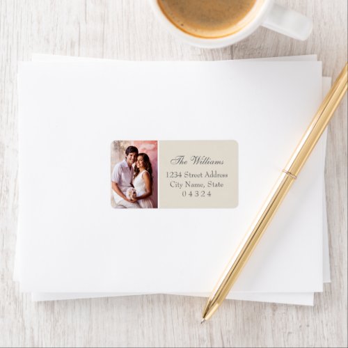 Elegant Neutral Beige Wedding Photo Return Address Label