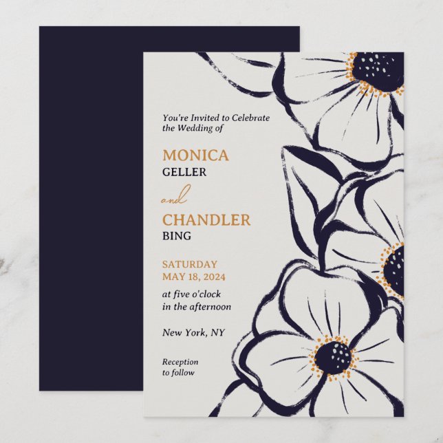 Elegant Neutral Big Blooms Wedding Invitation (Front/Back)