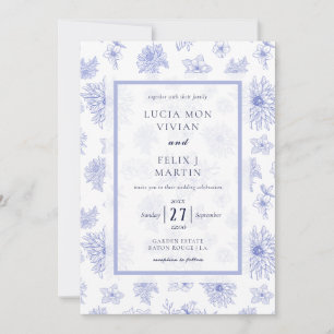 Elegant Neutral Blue Shadow floral All in One Invitation