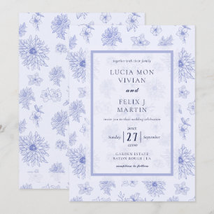 Elegant Neutral Blue Shadow floral Pattern Wedding Invitation