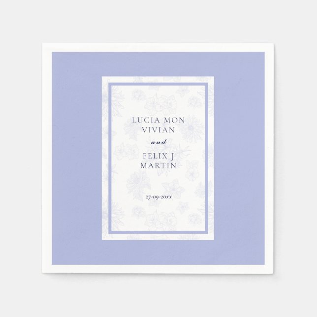 Elegant Neutral Blue Shadow floral Wedding Dinner Napkins (Front)