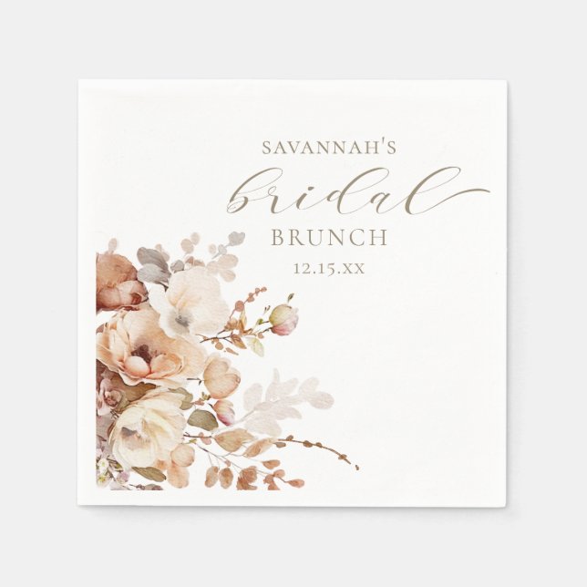 Elegant Neutral Blush Floral Bridal Shower Napkins (Front)