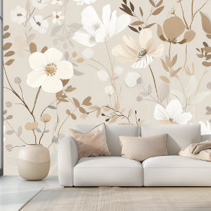 Elegant Neutral Boho Beige Floral Wallpaper