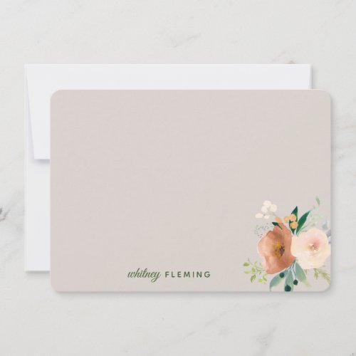 Elegant Neutral Boho Watercolor Floral Personal No Note Card