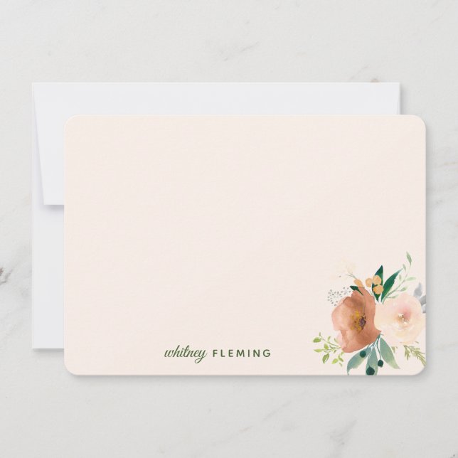 Elegant Neutral Boho Watercolor Floral Personal Note Card (Front)