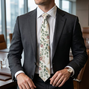 Elegant Neutral Botanical Boho Pampas Neck Tie
