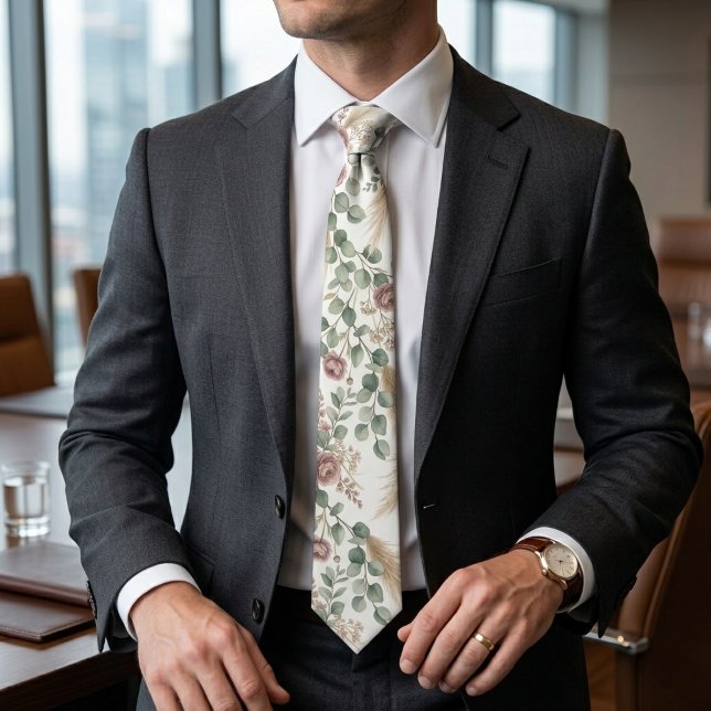 Elegant Neutral Botanical Boho Pampas Neck Tie (Creator Uploaded)