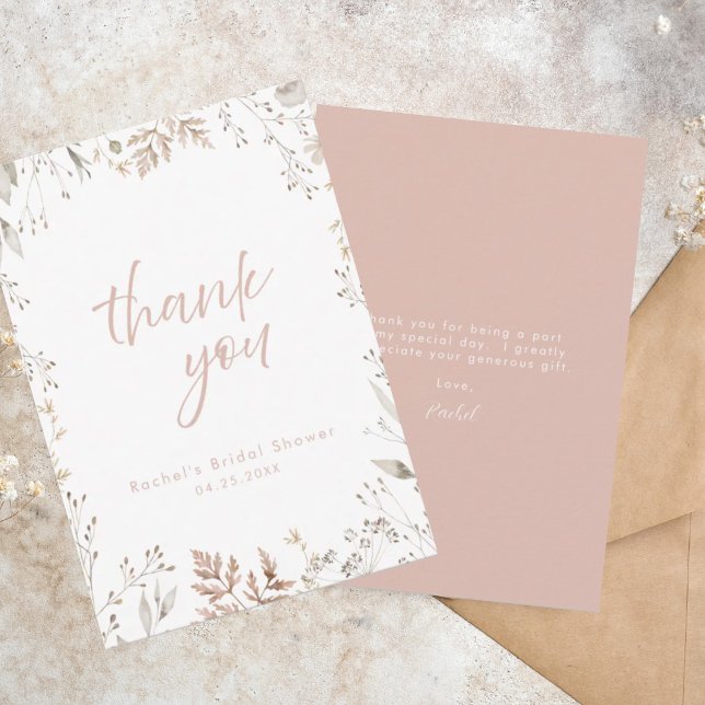 Elegant Neutral Botanical Bridal Shower Thank You Card (Creator Uploaded)