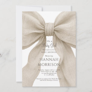 Elegant Neutral Bow Baby Girl Shower Invitation