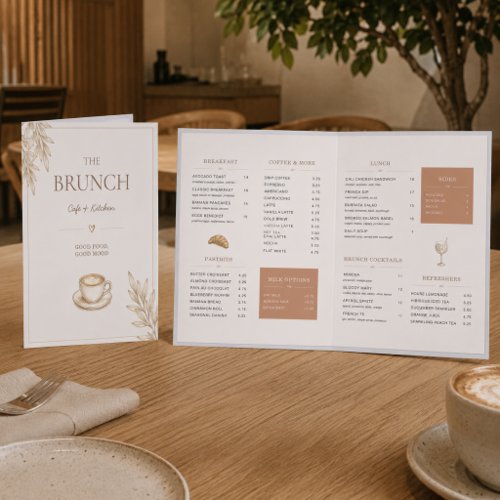 Elegant Neutral Brunch Cafe Coffee Shop Folded Menu