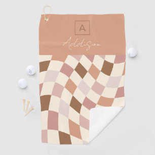 Elegant Neutral Checkered Personalized Monogram Golf Towel