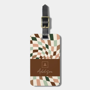 Elegant Neutral Checkered Personalized Monogram Luggage Tag